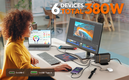J5create 380W GaN USB-C 6-Port Charger - JUP67380