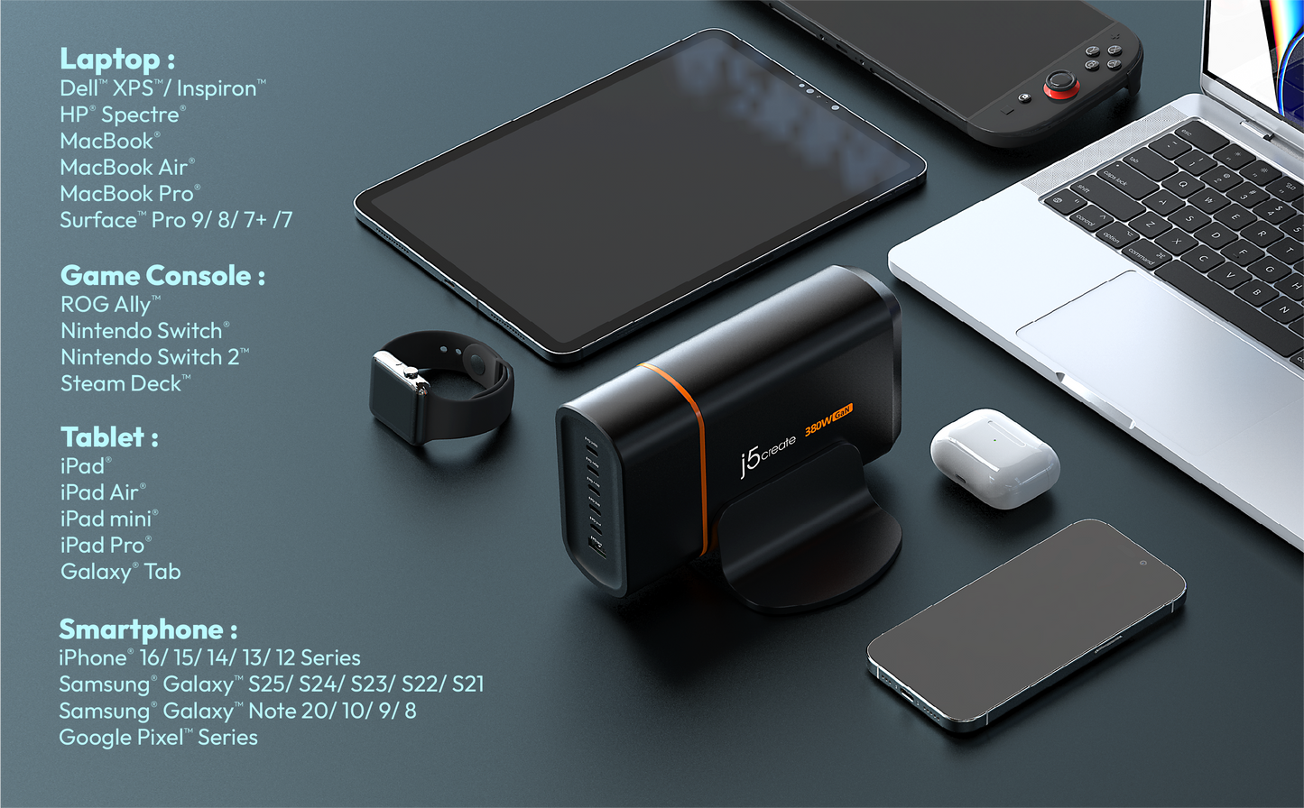 J5create 380W GaN USB-C 6-Port Charger - JUP67380