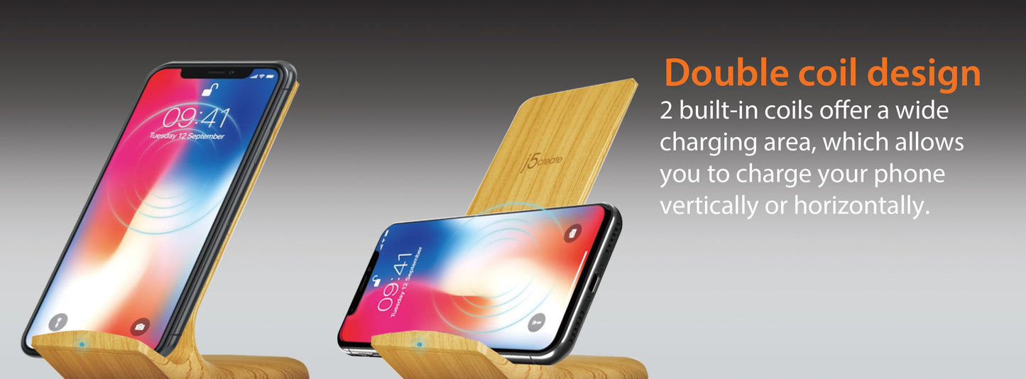 J5create Mightywave 10W 2-Coil Wireless Fast Charger - JUPW1102W