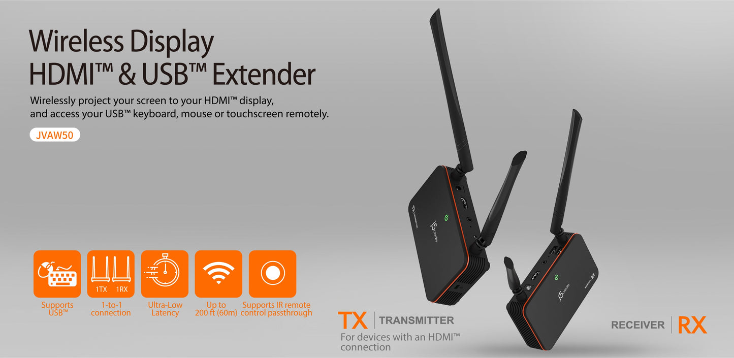 J5create Wireless Display HDMI & USB Extender - JVAW50