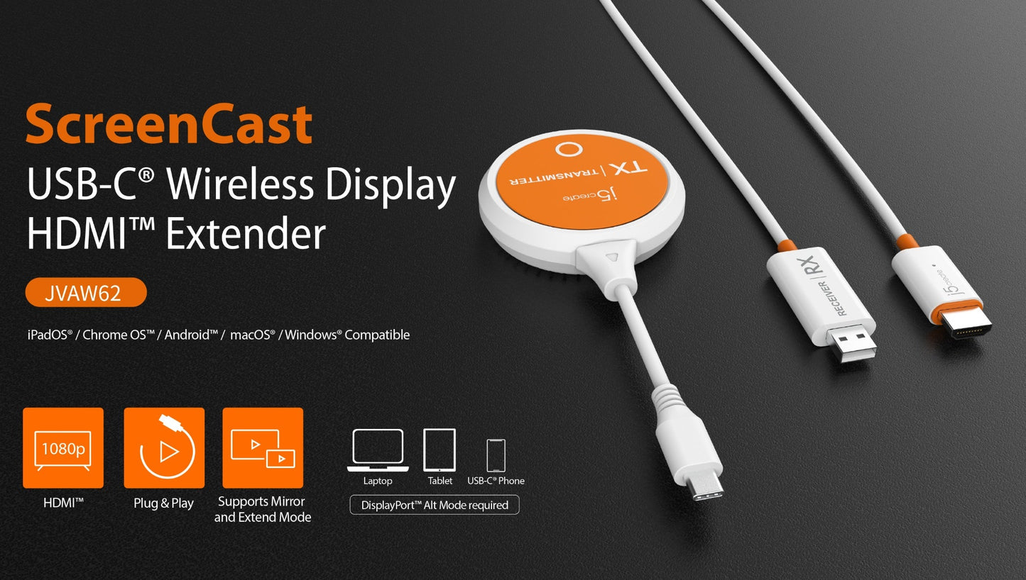 J5create ScreenCast USB-C Wireless Display HDMI Extender - JVAW62
