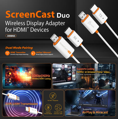 J5create ScreenCast Mini - HDMI FHD Wireless Display Adapter - JVAW65
