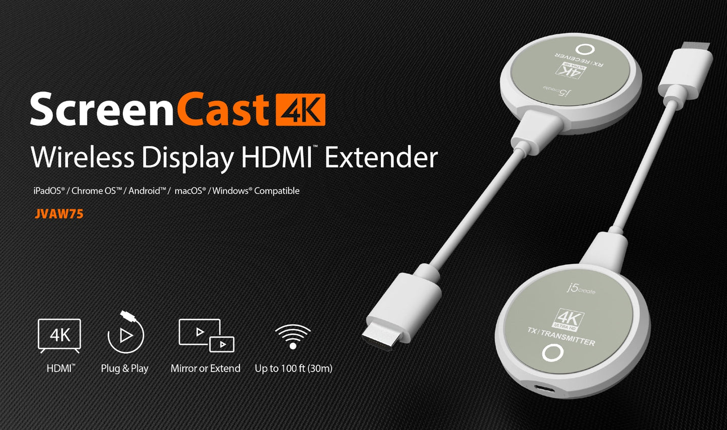 J5create ScreenCast 4K Wireless Display HDMI Extender - JVAW75