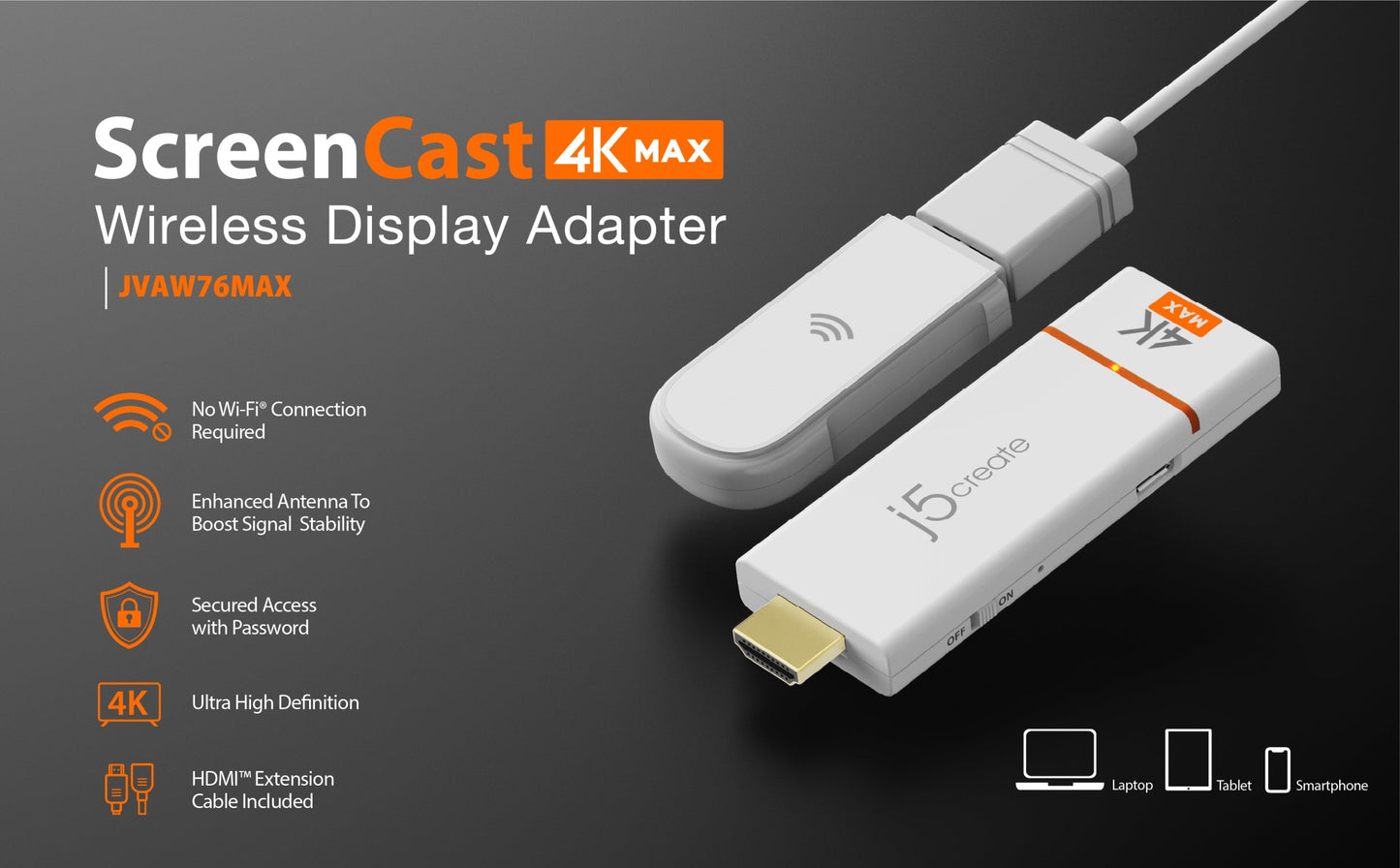 J5create ScreenCast 4K Max Wireless Display Adapter - JVAW76MAX