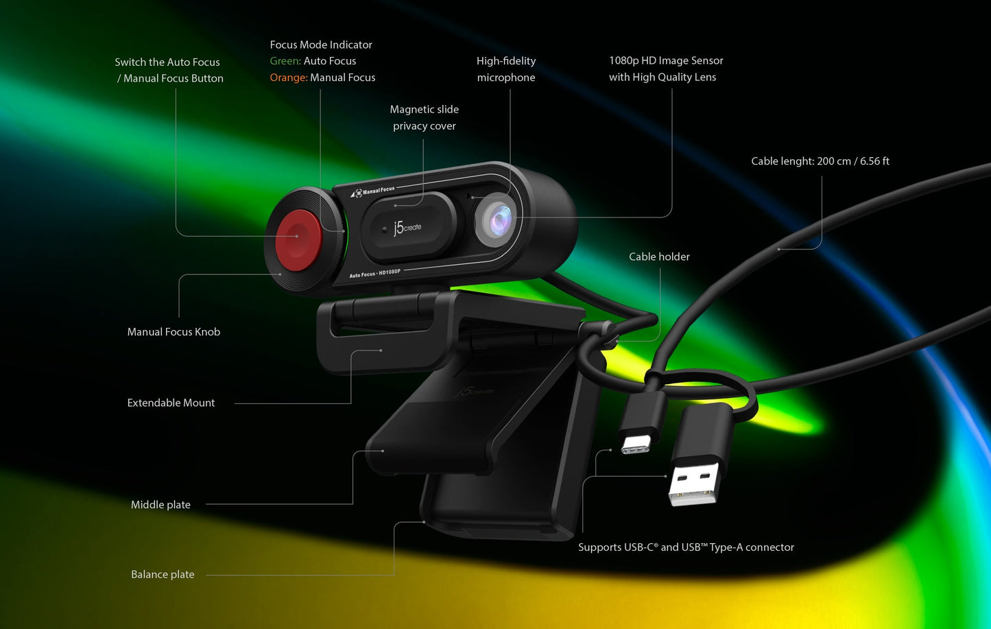 J5create HD Webcam with Auto & Manual Focus Switch  - JVU250