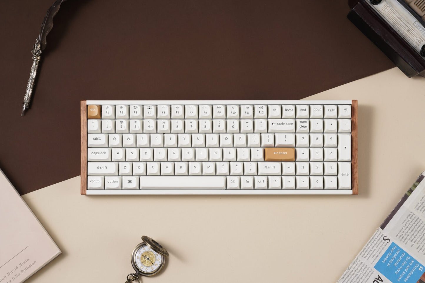 Keychron K4 HE 96% Hot-Swap RGB Wireless Keyboard – White, Wood and Aluminium