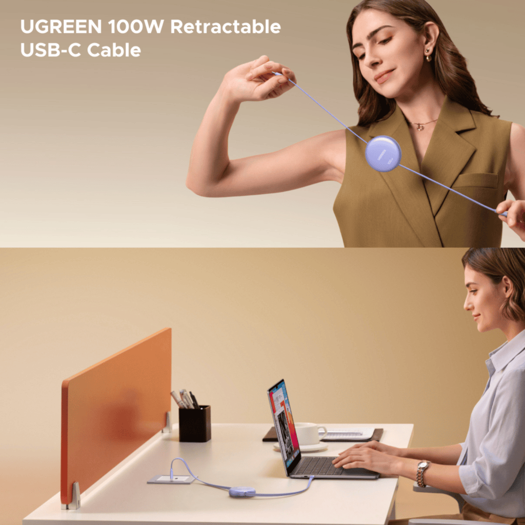 UGREEN 100W Fast Charging Retractable USB Type-C Cable 1M – Purple