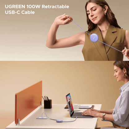 UGREEN 100W Fast Charging Retractable USB Type-C Cable 1M – Purple