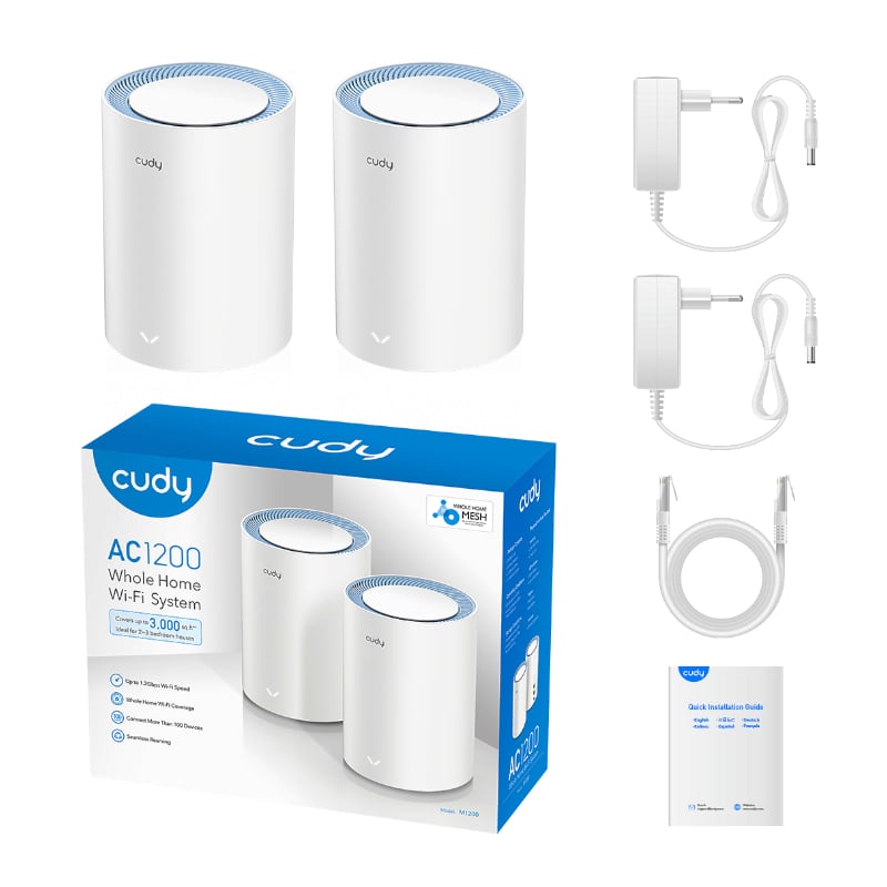 Cudy Dual Band WiFi 5 1200Mbps Fast Ethernet Mesh 2 Pack | M1200 (2-Pack)