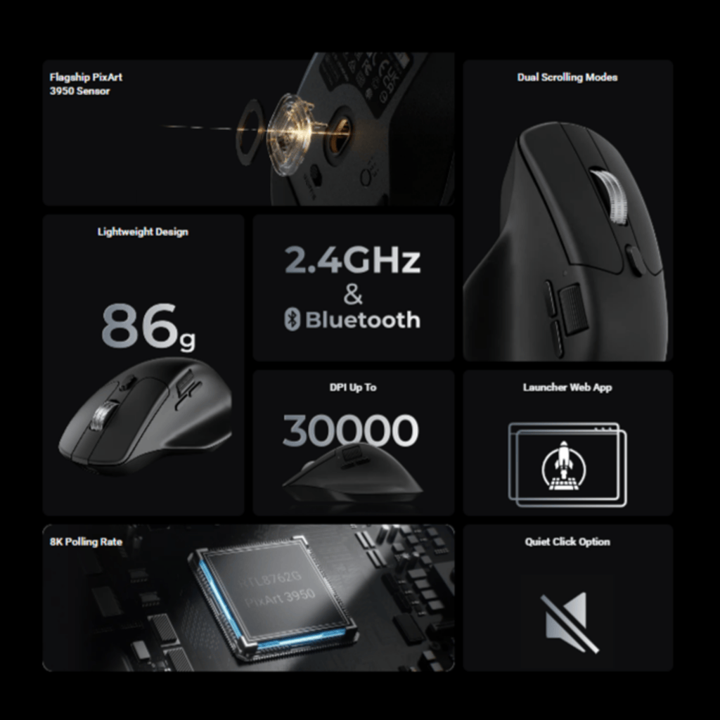 Keychron M6S-B72 1K Wireless Mouse (BT/2.4GHz/Wired) – Black