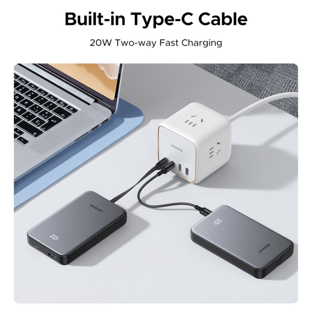 UGREEN 10000mAh 20W Power Bank with Built-in Cable