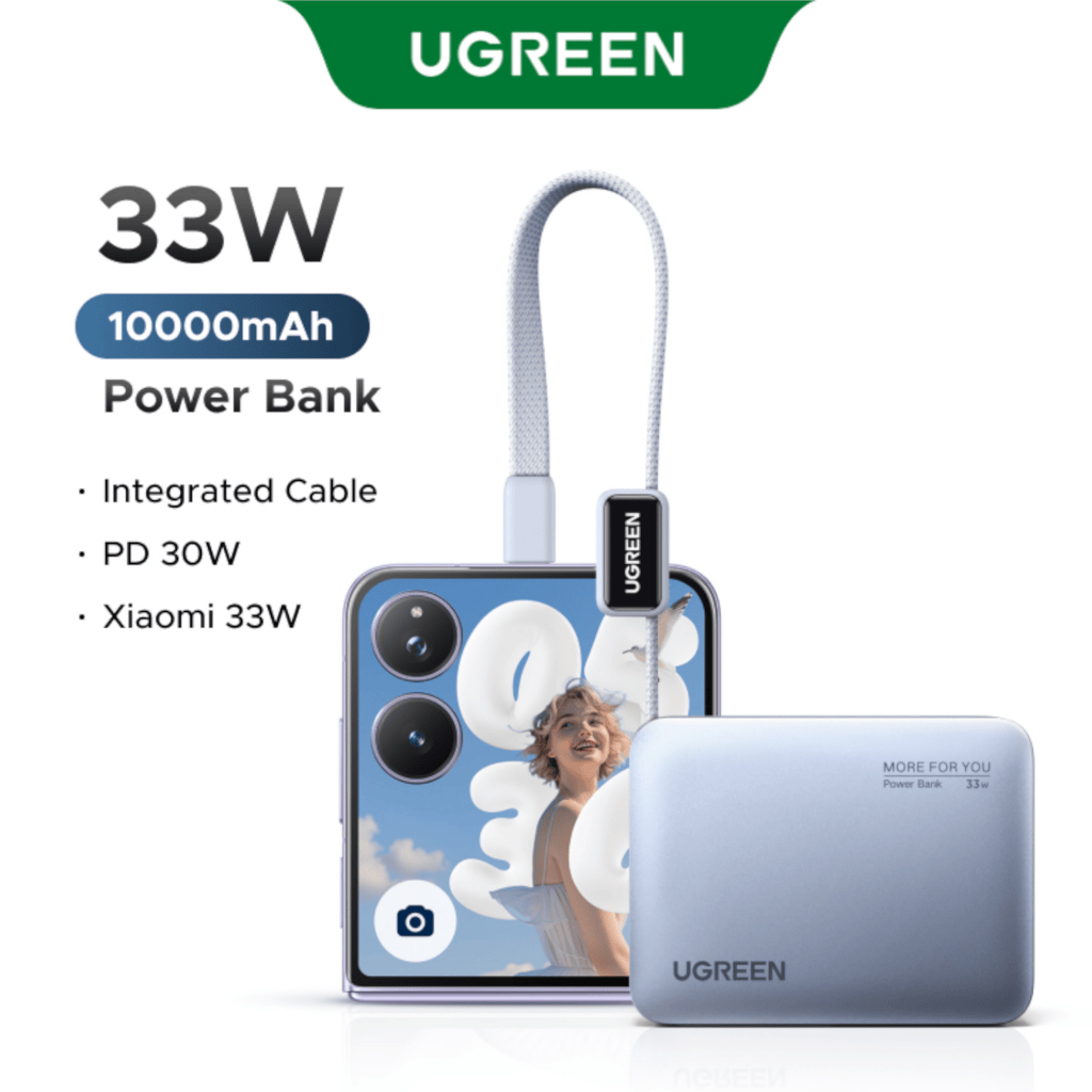 UGREEN Nexode 10000mAh 30W Power Bank with Built-in USB Type-C Cable