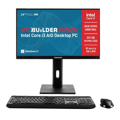 PCBuilder FUSION 24″ Intel Core i3-12100 8GB DDR5 512GB Windows 11 AiO Desktop PC
