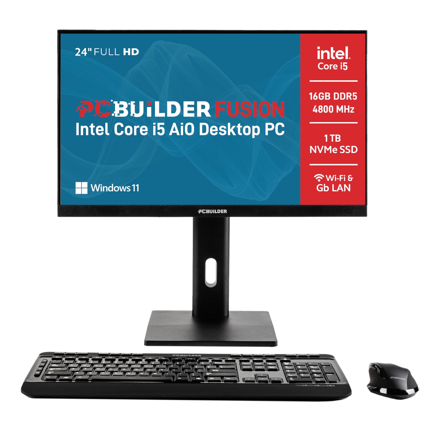 PCBuilder FUSION 24″ Intel Core i5-12400 16GB DDR5 1TB Windows 11 AiO Desktop PC