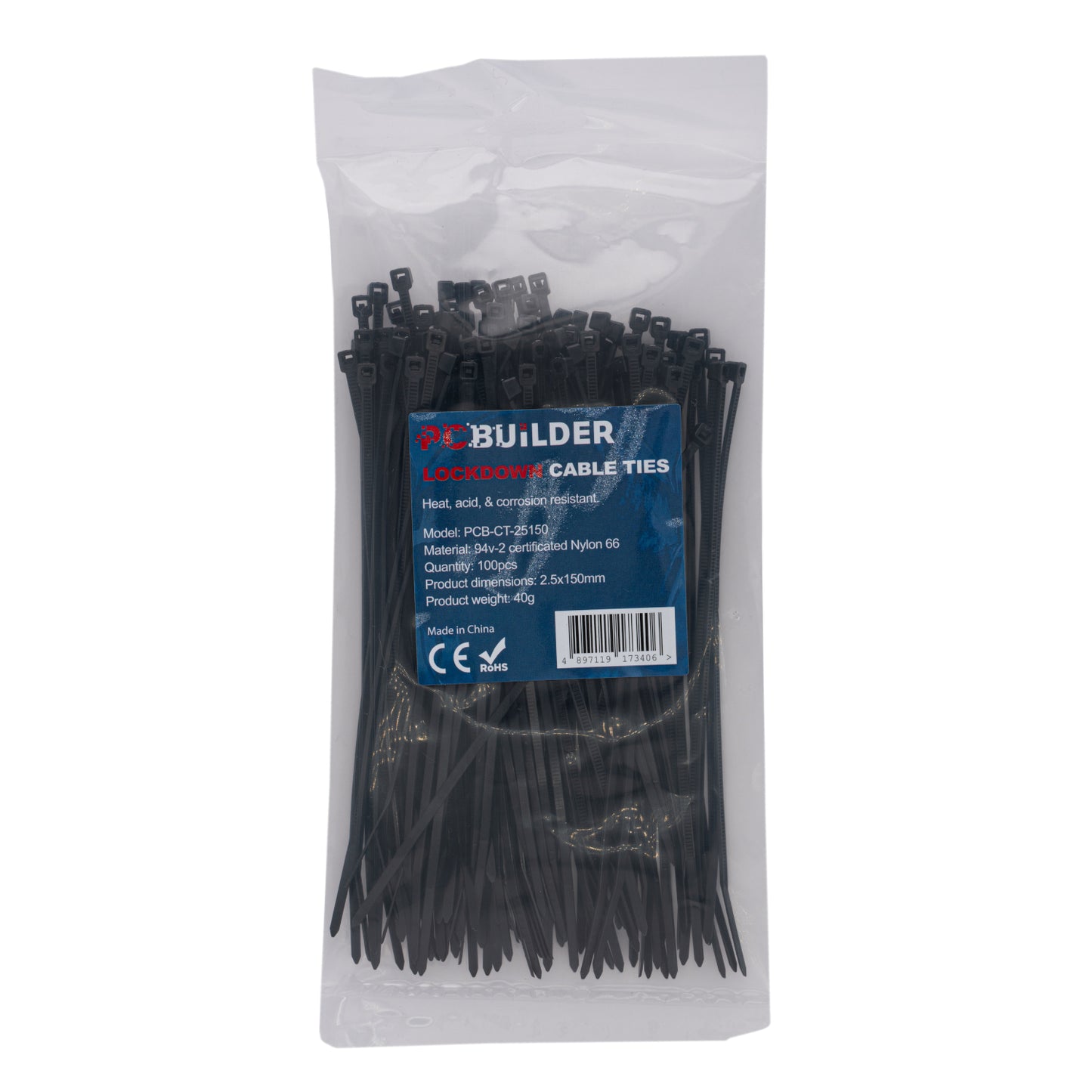 PCBuilder LOCKDOWN 150mm Cable Ties (100 pcs) – Black