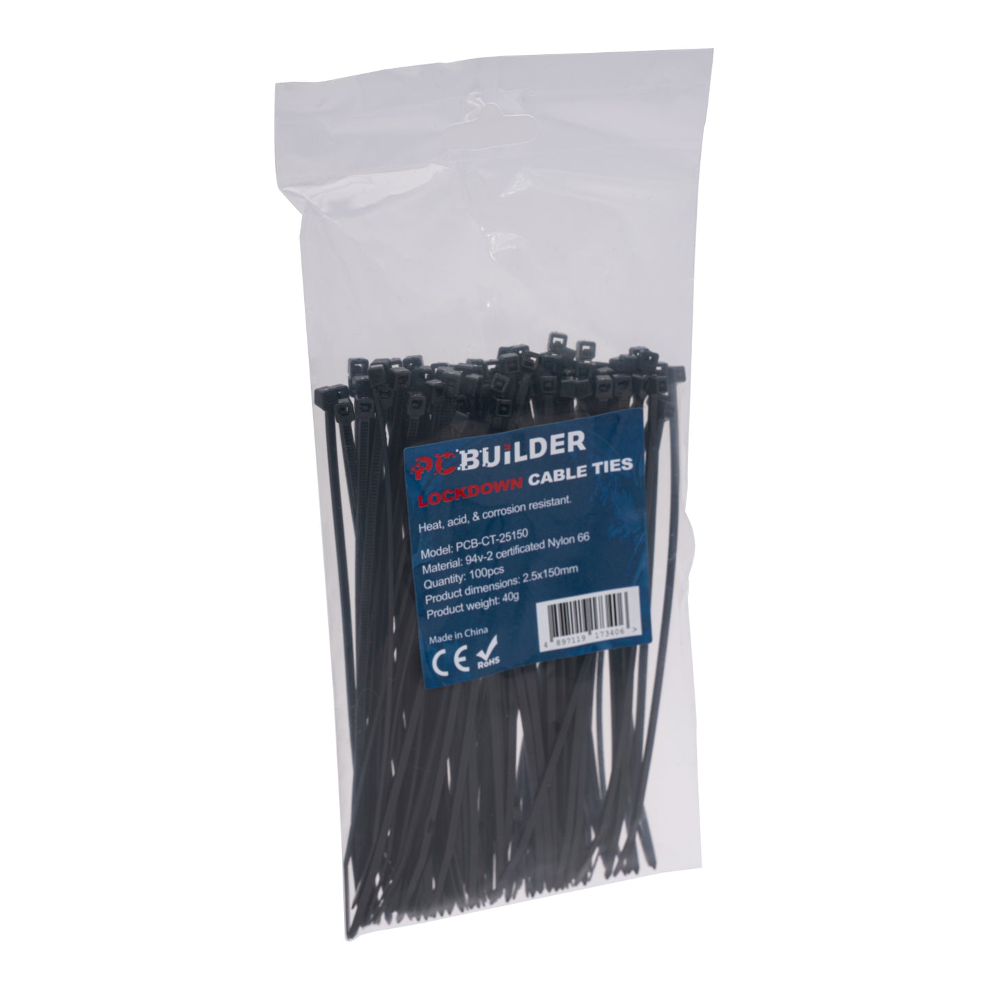 PCBuilder LOCKDOWN 150mm Cable Ties (100 pcs) – Black