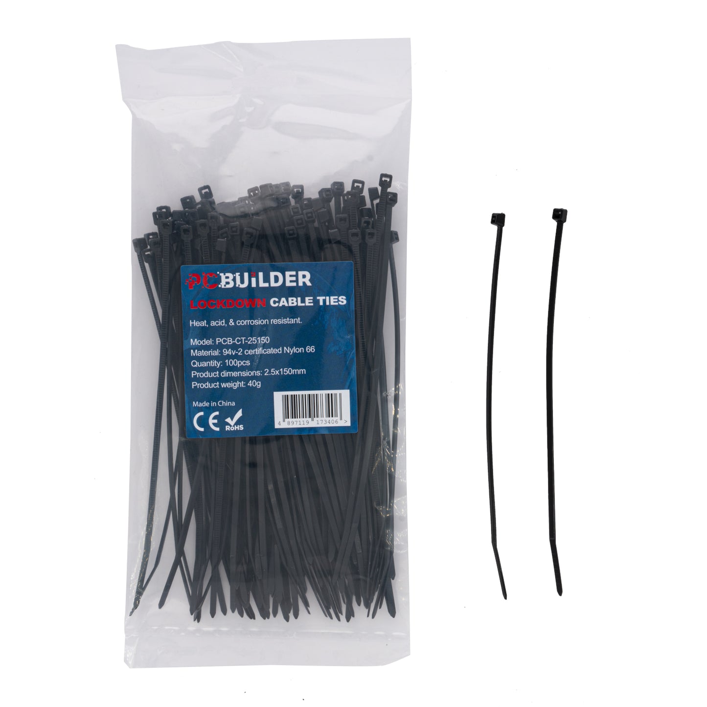 PCBuilder LOCKDOWN 150mm Cable Ties (100 pcs) – Black