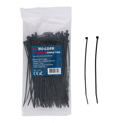 PCBuilder LOCKDOWN 150mm Cable Ties (100 pcs) – Black