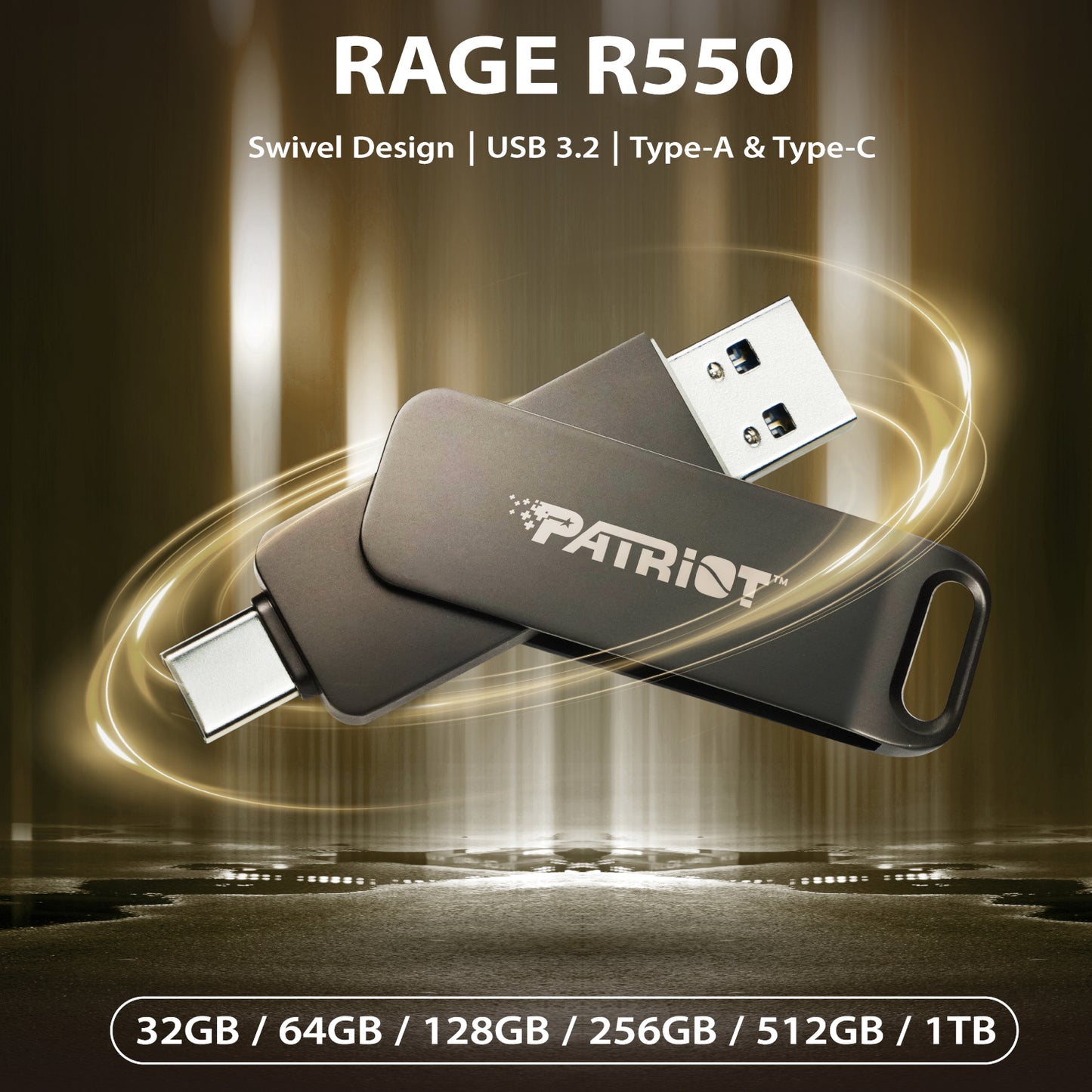 Patriot Rage R550 128GB USB3.2 Swing Type A to Type-C Flash Drive
