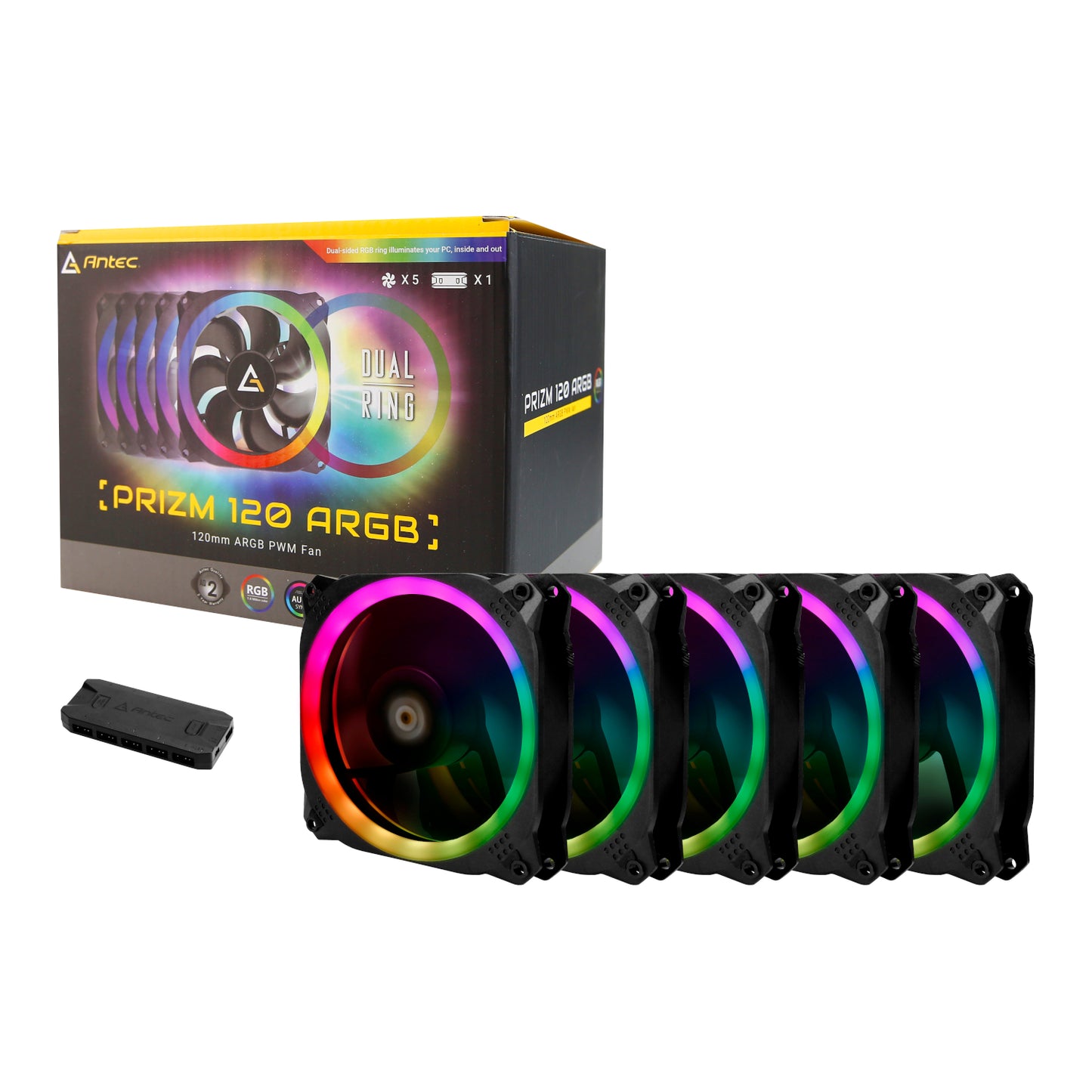 Antec Prizm 120 ARGB Case Fan 5 Pack + Controller – Black