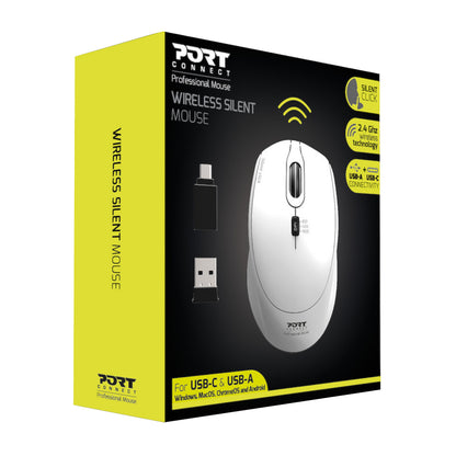 Port Connect Silent 1600DPI 3 Button Wireless Mouse – White