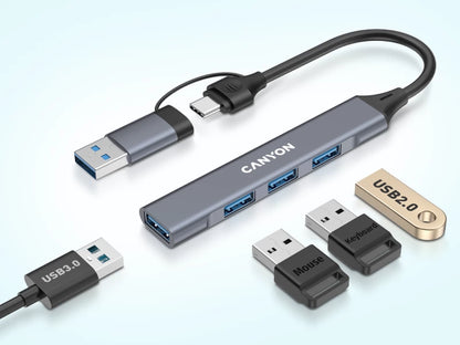 Canyon DS-02 4-in-1 USB-A/C Hub - Grey