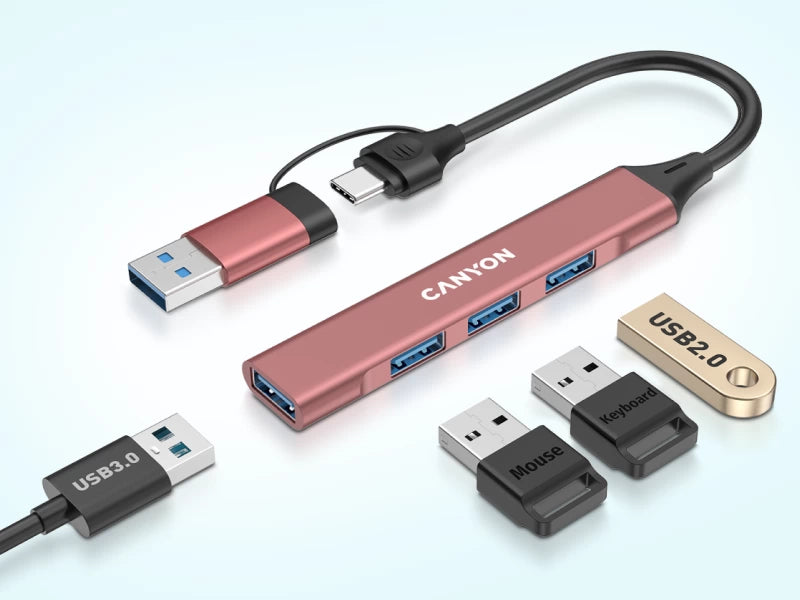 Canyon DS-02 4-in-1 USB-A/C Hub - Pink