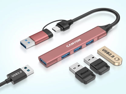 Canyon DS-02 4-in-1 USB-A/C Hub - Pink