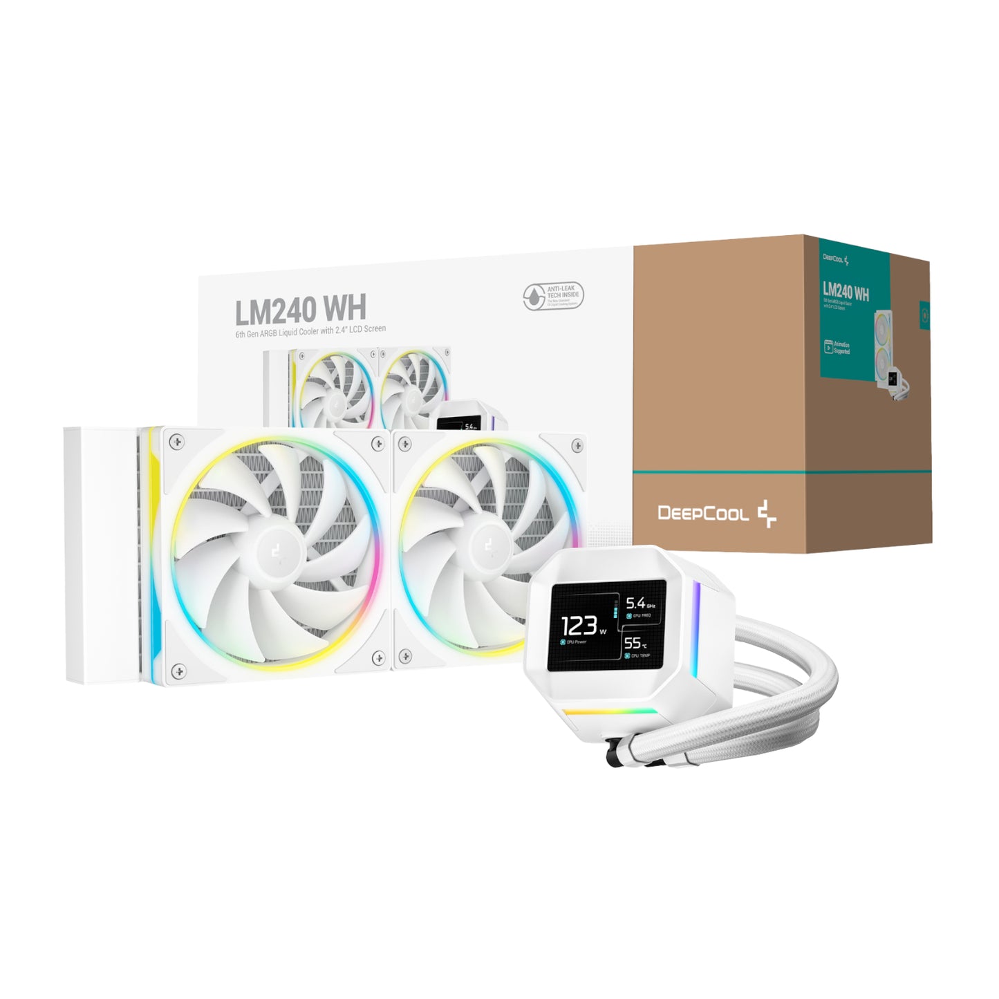 DeepCool LM240 ARGB 240mm AiO CPU Liquid Cooler – White
