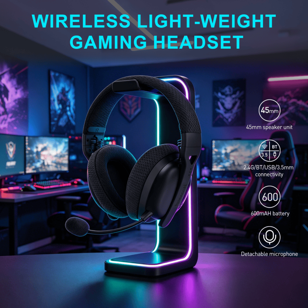 Redragon H819 QUAD AIR Wireless Gaming Headset – Black