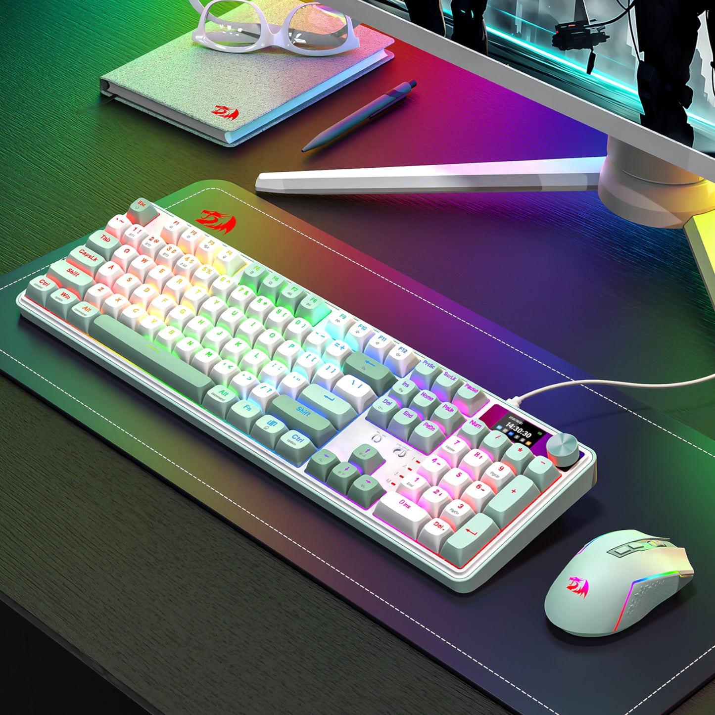Redragon WYVERN K761 Pro Full-size RGB Wireless Mechanical Gaming Keyboard – White/Green