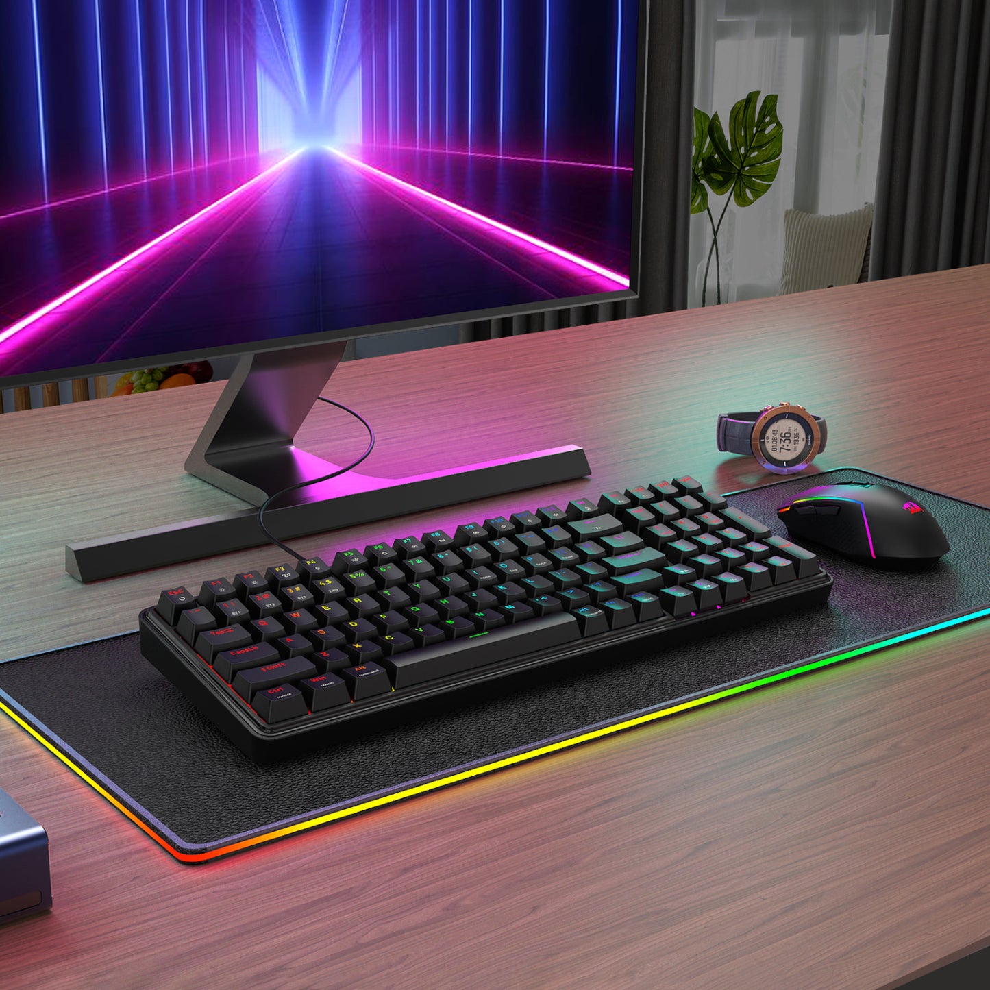 Redragon S162 RGB 3-Mode Wireless Mechanical Gaming Keyboard and Mouse Combo – Black