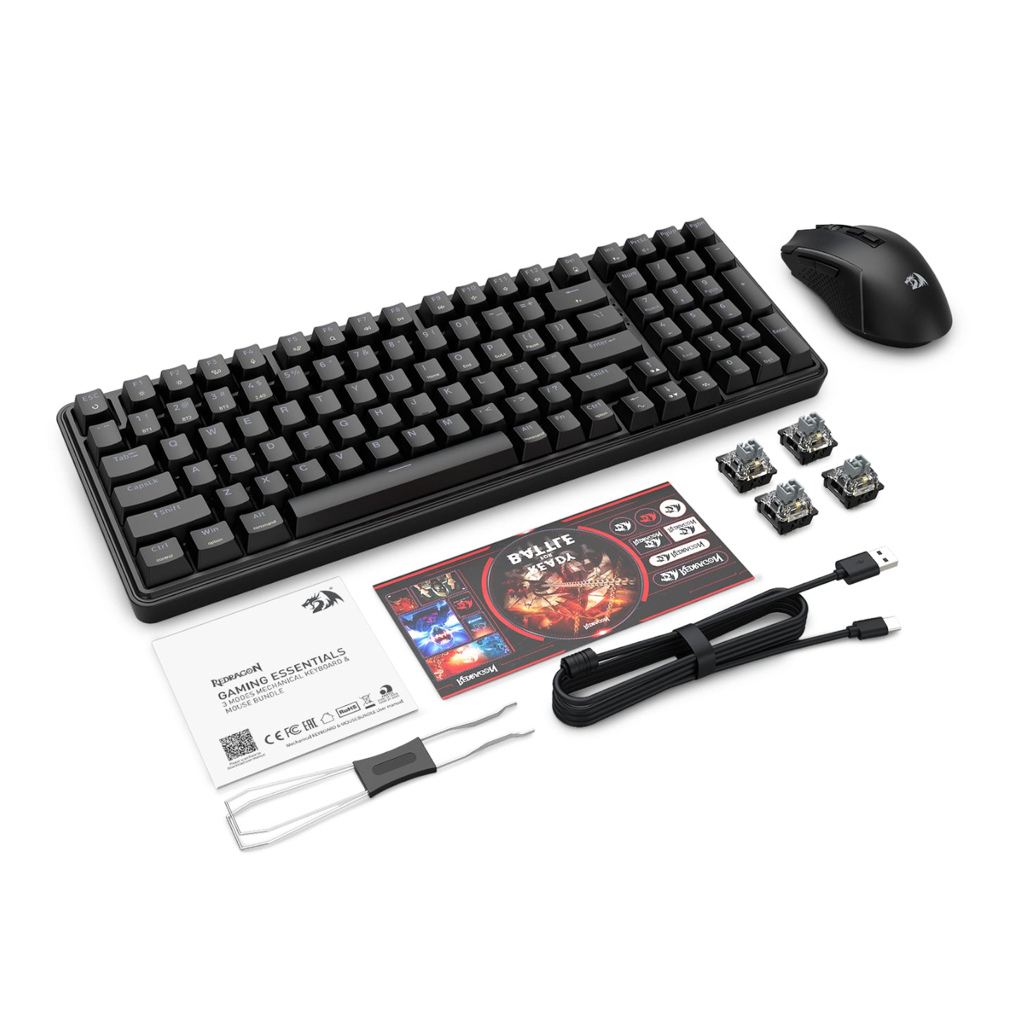 Redragon S162 RGB 3-Mode Wireless Mechanical Gaming Keyboard and Mouse Combo – Black