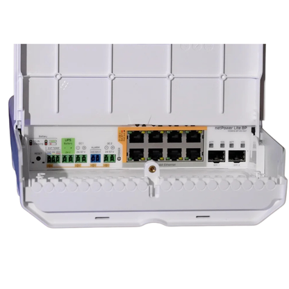 MikroTik netPower Lite 8P - 8 x Gigabit PoE Output, 2 x SFP+ Built- in UPS Outdoor Switch