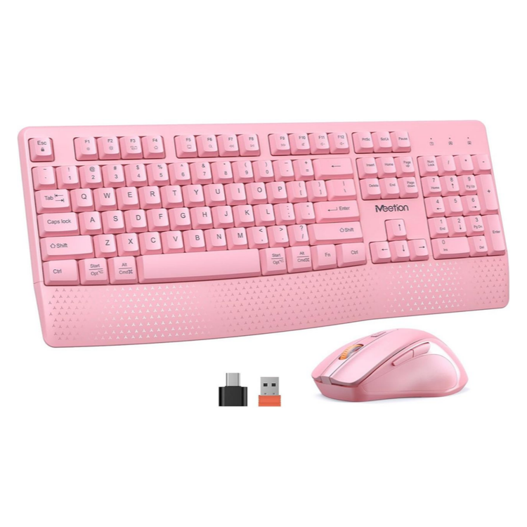 Meetion Pink Wireless Keyboard and Mouse Combo - Silent Mouse, Ergonomic Design