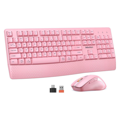 Meetion Pink Wireless Keyboard and Mouse Combo - Silent Mouse, Ergonomic Design