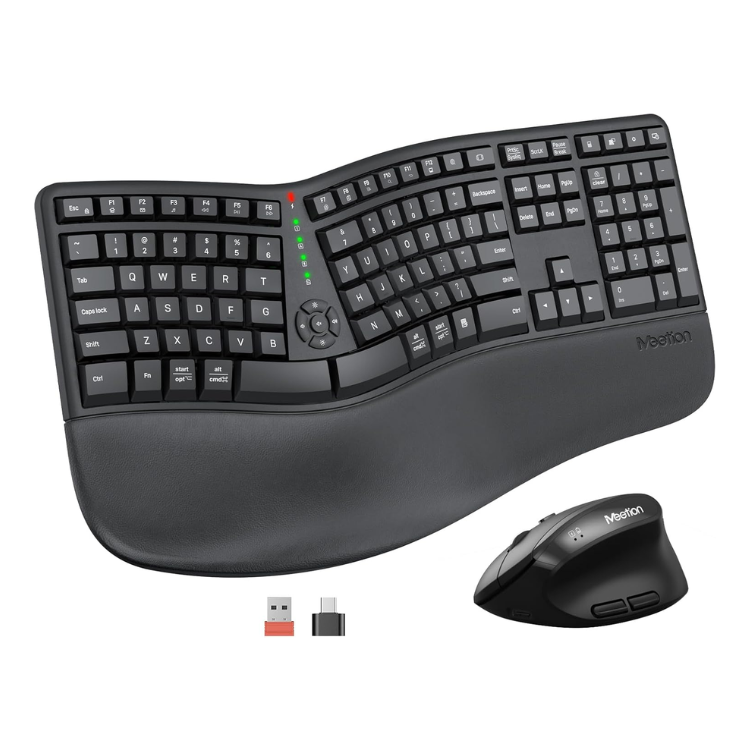 Meetion Wireless Ergonomic Keyboard and Mouse Combo - Split Keyboard Design