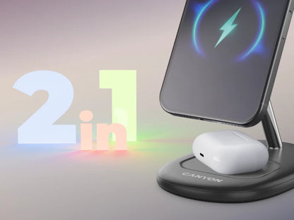 Canyon WCS-205 15W Qi2 2-in-1 Wireless Charger - Black