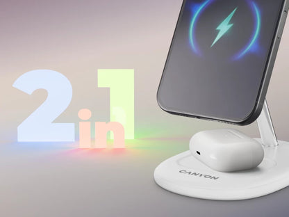 Canyon WCS-205 15W Qi2 2-in-1 Wireless Charger - White
