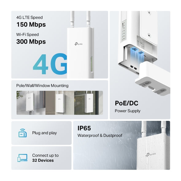 TP-Link 4G 300 Mbps Wi-Fi Outdoor Router - Archer MR402-Outdoor