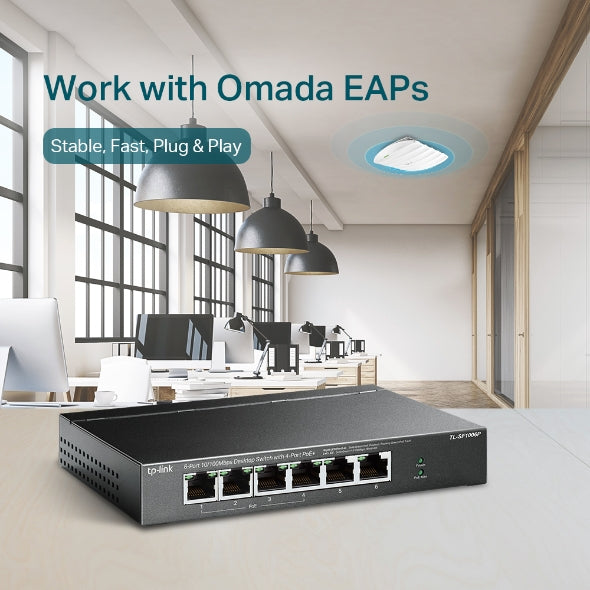 TP-Link 6-Port 10/100Mbps Desktop Switch with 4-Port PoE+ - TL-SF1006P