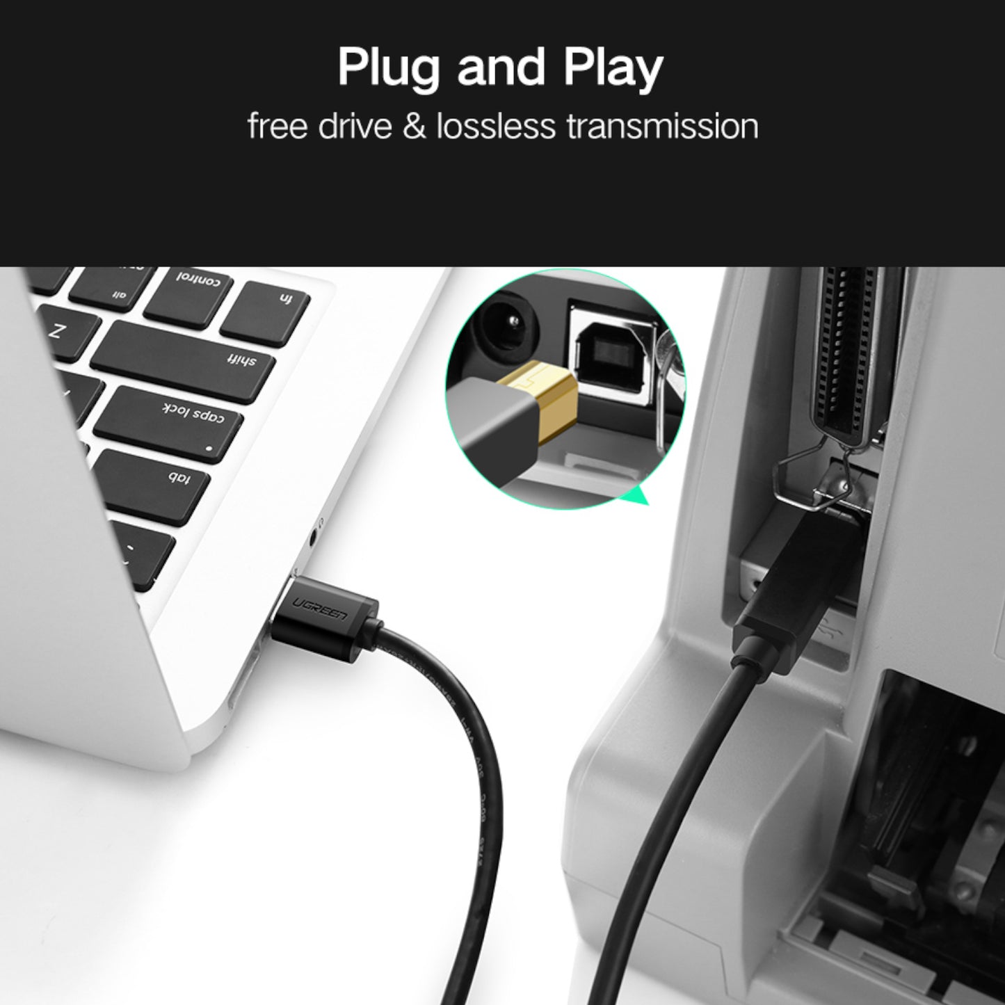 UGREEN US210 USB-A Printer Cable 2M – Black