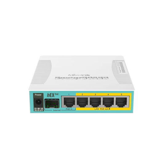 MikroTik hEX PoE - 5 Port Gigabit, 1 SFP PoE Out Desktop Router