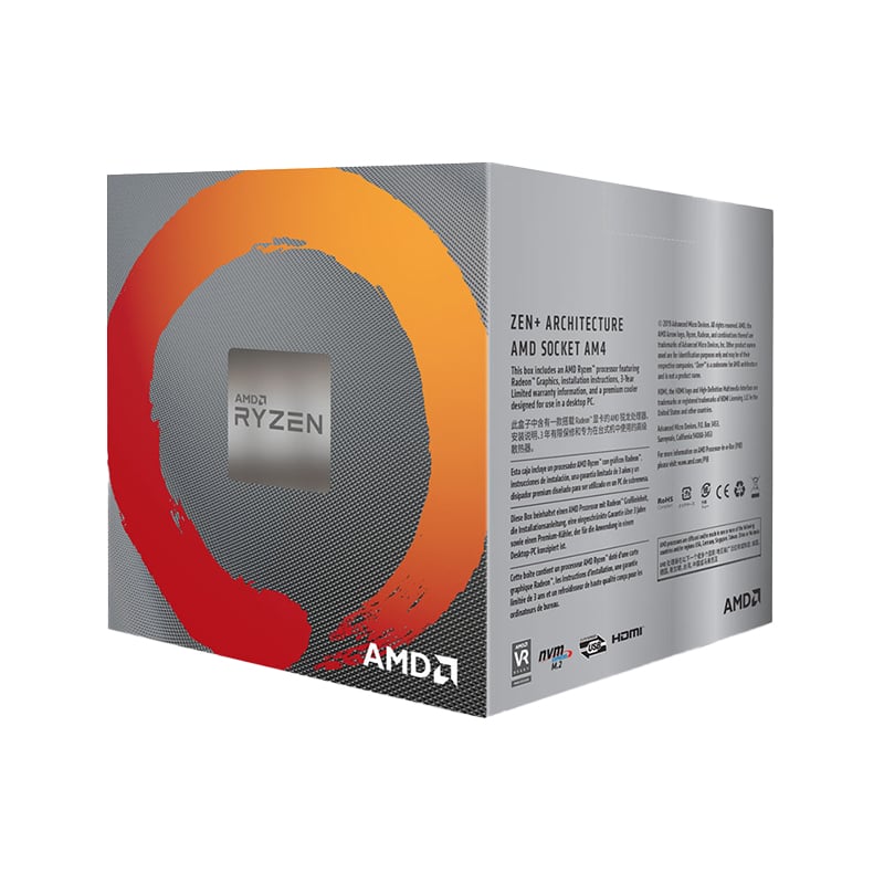 AMD Ryzen CPU box with orange and red design on a white background