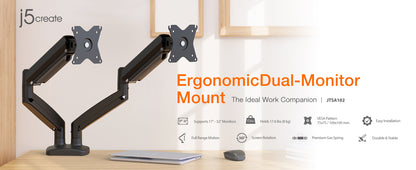 J5create Ergonomic Dual Monitor Mount - JTSA102