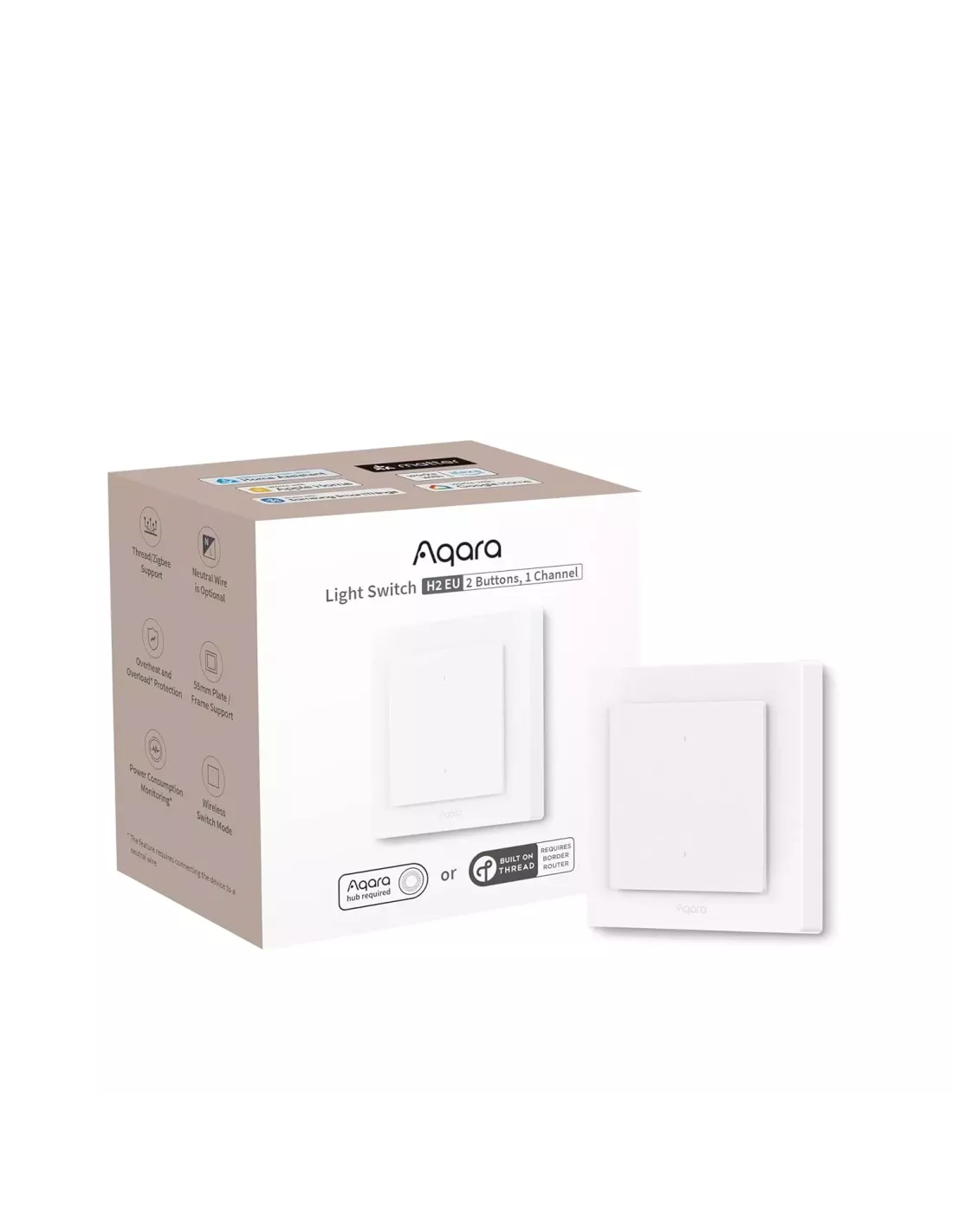 Aqara Light Switch H2 EU - 2 Buttons, 1 Channel - Aqara Hub Required
