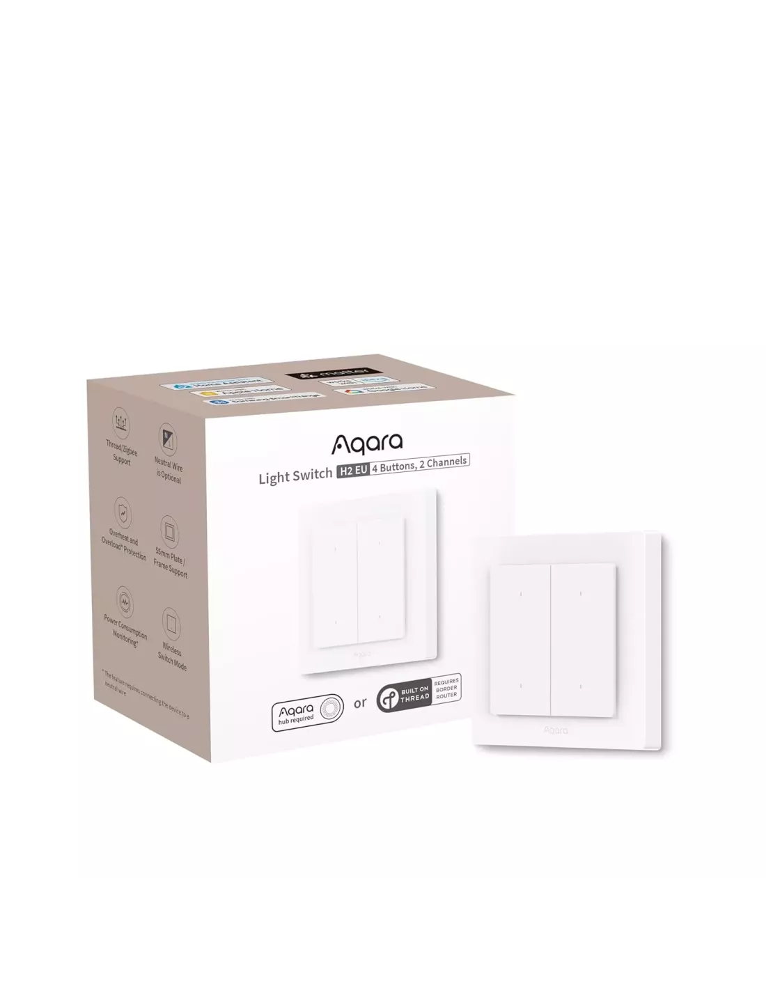 Aqara Light Switch H2 EU - 4 Buttons, 2 Channel - Aqara Hub Required