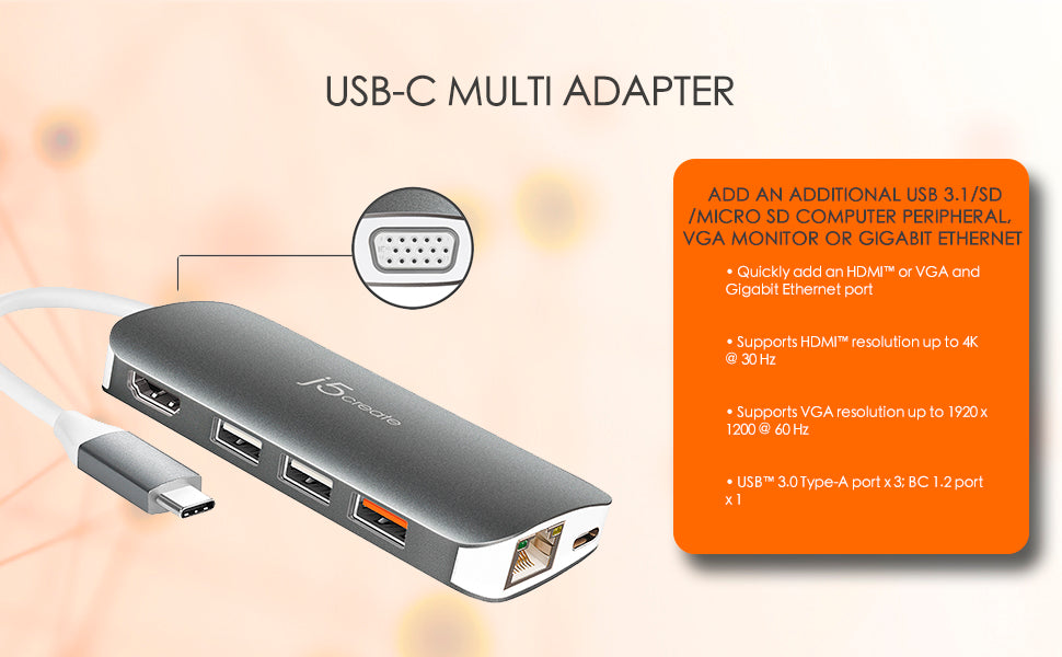 J5create USB C Hub Adapter Multi-Monitor 10-in-1 Port Docking Station - JCD384