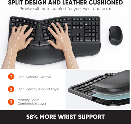 Meetion Wireless Ergonomic Keyboard and Mouse Combo - Split Keyboard Design