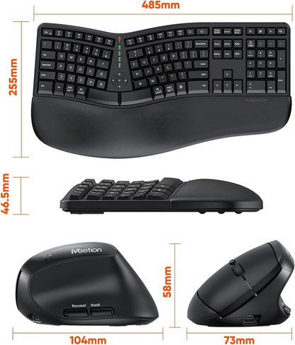 Meetion Wireless Ergonomic Keyboard and Mouse Combo - Split Keyboard Design